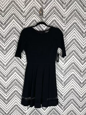 Nwt Women Lulus Black Short Sleeve Pleated Mesh Trim Pleated Skater Dress Sz S • $24.99