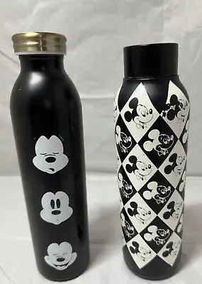 Disney Mickey Mouse Black White Grid / Faces Stainless Steel 2 Water Bottle Lot • $29.99