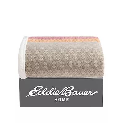 Eddie Bauer Fair Isle Fleece Soft Brown Throw Blanket-50X70 • $34.99