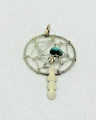 Sterling Silver Dream Catcher Necklace Pendant Turquoise Handmade #149 • £11.57