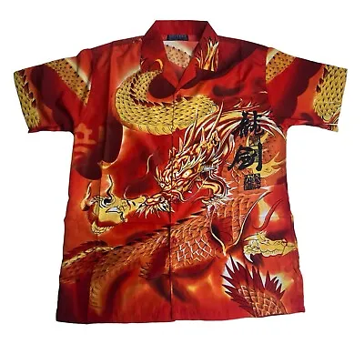 Brother Red Chinese Dragon Graphic Print Y2K Retro Hawaiian Unisex Shirt MLXL • £15