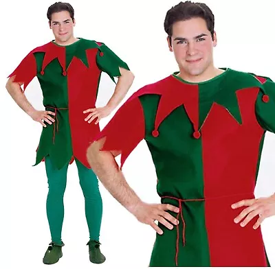 Mens Adult Elf Tunic Christmas Santas Helper Xmas Fancy Dress Costume 40-48 Inch • £18.78