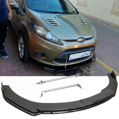 Front Bumper Lip Spoiler Carbon Look + Strut Rod For Ford Fiesta Hatchback Sedan • $109.05