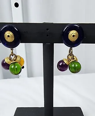 Vintage Lucite Beads Clip On Costume Earrings Purple Green Gold Blue Estate Sale • $15.95