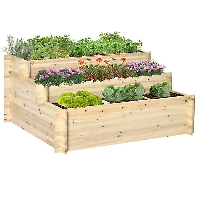 Outsunny 3 Tier Raised Garden Bed Planter Box W/ 9 Grids & Non-woven Fabric • £63.99