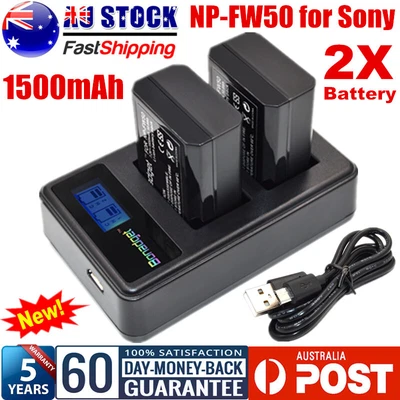 $30.99 • Buy 2x 1500mAh NP-FW50 Battery & USB Dual Charger For Sony  Alpha A3000 A5000 A6000