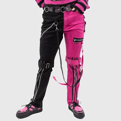 Black And Pink Gothic Skinny Pant Men Split Bondage Black Slim Fit Goth Pants • $66.49