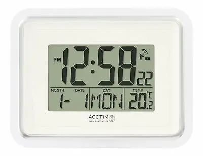 Radio Controlled Silver 24hr Digital Wall Clock Multi Display Indoor Temperature • £27.50