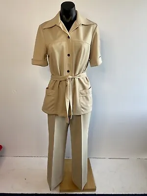 Vintage Retro 1970’s Women’s Beige FELIKS ASH Belted Safari Pant Suit Size 14 • $120