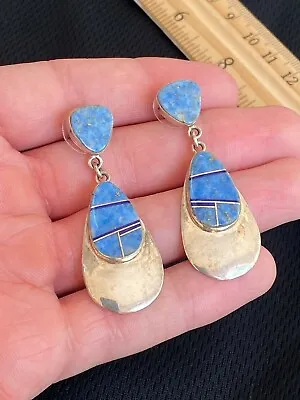 Native American MTT Marie Tsosie Blue Lapis Sterling Silver Dangle Earrings 2” • $95