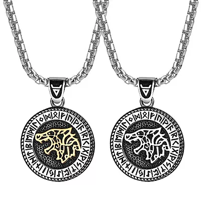 Norse Viking Rune Fenrir Wolf Head Norse Nordic Pendant Necklace Men Womens Gift • $11.99