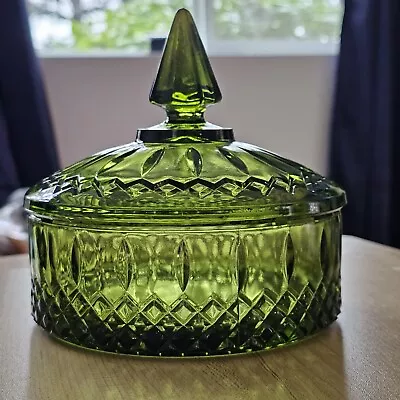 Vintage Indiana Glass Green Candy Dish With Lid About 6 X 6  Princess Pattern • $29.95