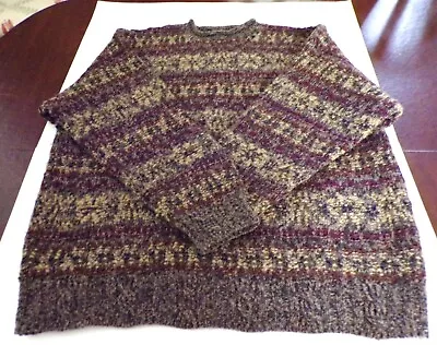 Uncommon Quality! Fair Isle Wine Brown Wheat WOOL HAND KNIT Men's Sweater XXL • $89