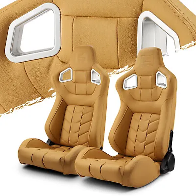 Beige PVC Reclinable Pure Series Sport Racing Seats Pair W/Slider Left/Right • $341.38