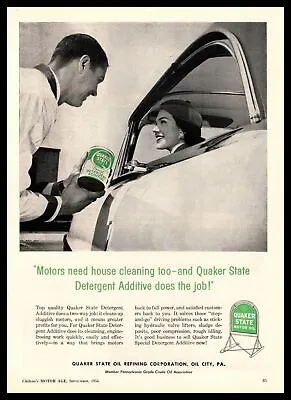 $9.95 • Buy 1956 Quaker State Motor Oil Sign Gas Service Attendant Jumpsuit Vintage Print Ad