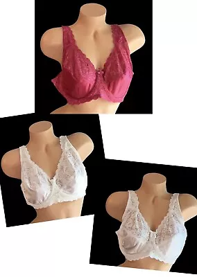 Lot Of 3 Kmart PINK Ivory Pink & White Shiny Satin Nylon Bras Womens 40DD NOS • $71.33