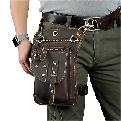 Genuine Leather Motorcycle Drop Leg Thigh Bag Waist Pack Messenger Riding Bag • $32.99