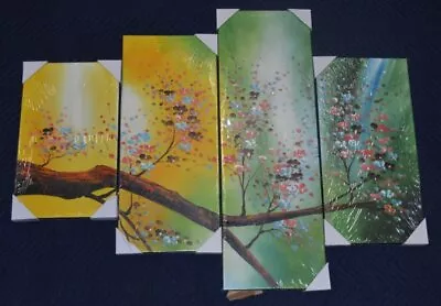 NEW 4 Piece Modern Floral Tree Painting On Canvas Approx. 48  W 13005235 • $56