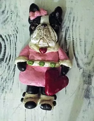 Folk Art  Boston Terrier Dog Girl Adorable Vintage New Style Ornament Ooak • $54