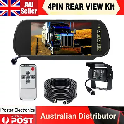 7  Rearview Mirror Monitor 12/24V Reversing CCD Camera Truck Caravan 4WD Trailer • $75.99