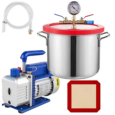 $152.44 • Buy 3 Gallon Vacuum Chamber W/ 4 CFM Deep Vane Pump Purge Degas Epoxy Silicone Resin