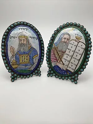 One Of A Kind Paintings Of Moses And Aron Pair Of Judaic Hand Enameled Paintings • $650