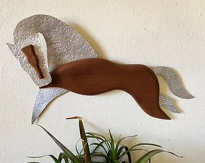 Mid Century Modern Horse Wall Art Hanging Wood Metal Danish Style Handmade 50's • $175