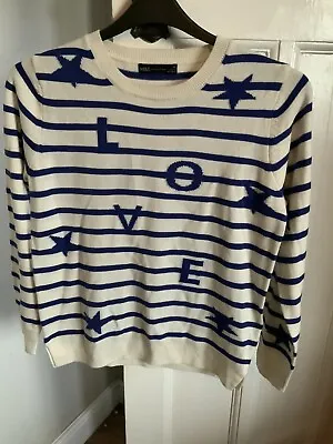 M&S Collection Striped Jumper Size 10 Nautical Love Jumper Blue And White • £5