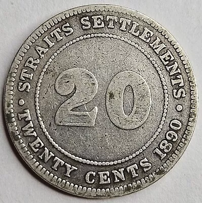 1890 20c Straits Settlements Twenty Cents Silver Coin KM#12 Victoria Malaysia • $27.99