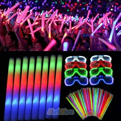 $33.79 • Buy 300x LED Baton Foam Sticks Set Light Up Flashing Glow In The Dark Party Supplies