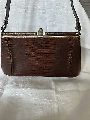 Vintage 1950s/1960s USA Genuine Lizard Reptile Hand Bag -11” • $37