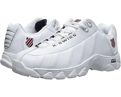 K-Swiss Men's ST329 White / Navy / Red Shoes MEDIUM AND X-WIDE Authentic New • $74.99