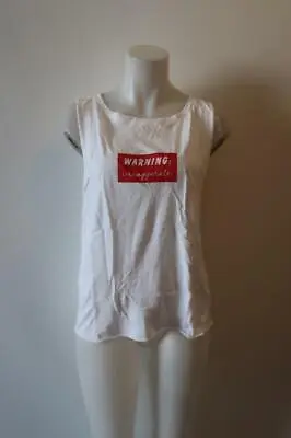 $24.99 • Buy Womens Emi Jay White Red Warning I Exaggerate Tank T-shirt Os *