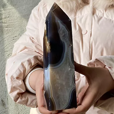 2.02LB Natural White Crystal  Agate Obelisk Quartz Crystal Energy Column • $3.25