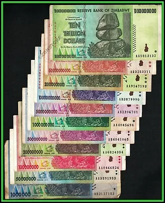 1 Million - 10 Trillion Dollars Zimbabwe 2008 AA AB Banknote Set 100 % Authentic • £43.70