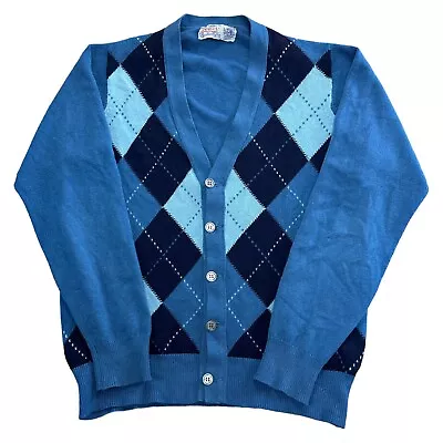 Ballantyne Of Peebles Cashmere Knit Cardigan Diamond Argyle Sweater Mens Small • £59.99