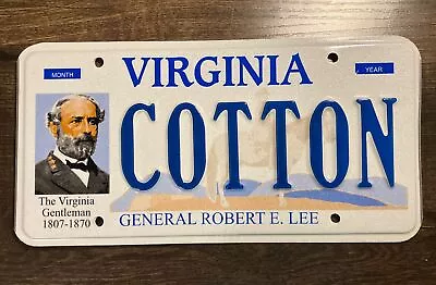 Exp Virginia Tech Personalized Vanity License Plate Va RE LEE Robert Cotton Sign • $275