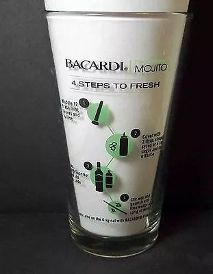 Bacardi Mojito Pint Glass 4 Steps To FRESH Black & Green On Clear • $9.48