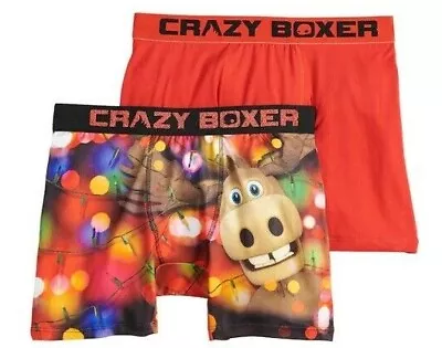 2 Pair Christmas Crazy Boxer Briefs Men's S M Moose Holiday Underwear B33 APM • $10.99