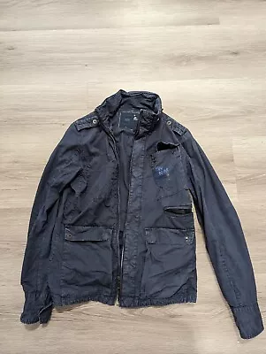 G Star Raw Jacket Military Style Mens M Navy Blue Over Shirt Canvas Faded  • $42