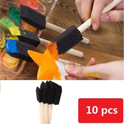 $6.79 • Buy 10Pcs Foam Sponge Brushes Wooden Handle Paint Drawing Craft Artist T-ig
