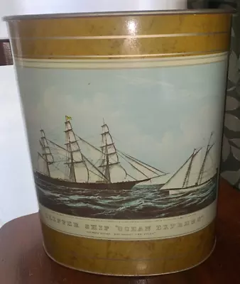 Vintage Clipper Ship Ocean Express Metal Trash Bin Barrel Vtg • $33.11