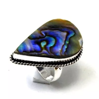 Abalone Shell Ring Handmade Silver Jewelry Natural Gemstone Ring Size 5.5 • $10.99
