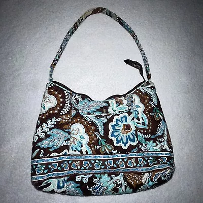 Vera Bradley Java Blue Molly Purse Shoulder Bag EUC Brown Teal Flower Blue • $19.99