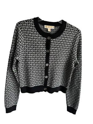 Nwt $135 Michael Kors Logo Black/silver Cardigan Sweater Size Med • $44.99