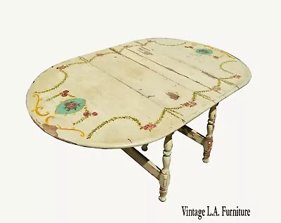 Vintage Hand Paint Shabby Chic White Dining Room Table Drop Leaf French Country • $2650