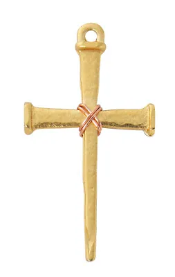 Ornate Two Toned Cross Of Nails With Bound Center Pendant On Plated Chain24 In • $97.88