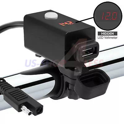 Waterproof Motorcycle SAE To USB Charger Voltmeter Display Cable Adapter Clamp • $18.19