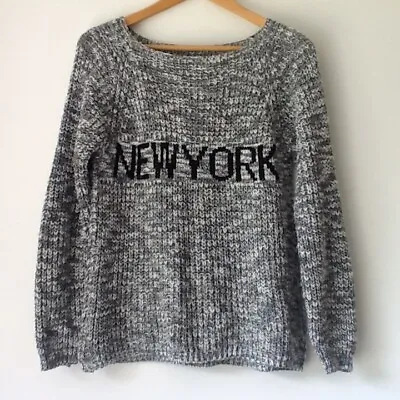New York Logo Size Up To 38  Bust Grey Marl Mohair Wool Blend Jumper Sweater • $3.72