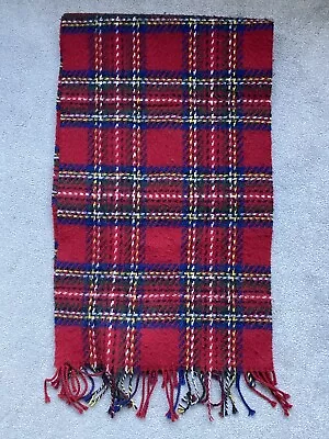 Jack Wills &Johnstons Of Elgin Red Tartan Check LAMBS WOOL FRINGED TRIM SCARF • £13.99